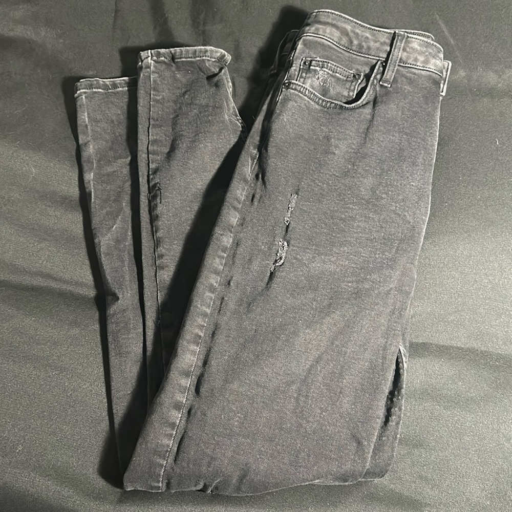 Forever 21 Black Skinny Distressed Jeans Button Up Fly Split Ankle